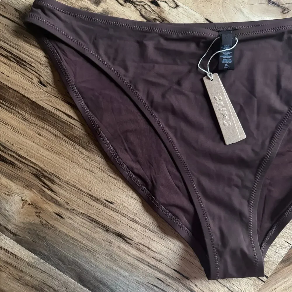 SKIMS Recycled Swim Mid Coverage Bottom in Cocoa